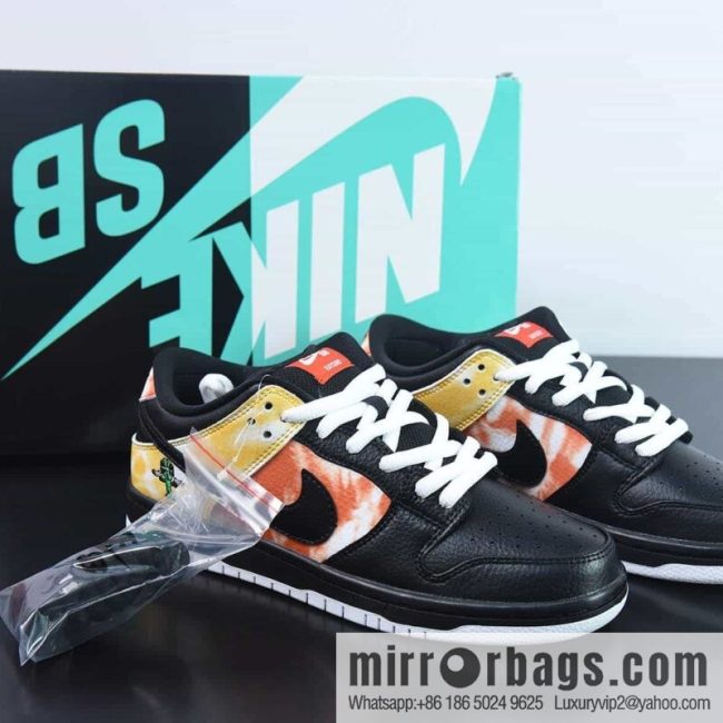 Nike SB Dunk Low Pro Leather \"Raygun Tie-Dye\" Slam Dunk Series Low Top Casual Sports Skateboard Shoes \"Black Yellow Orange Tie-Dye Alien\" Item Number: BQ6832-001