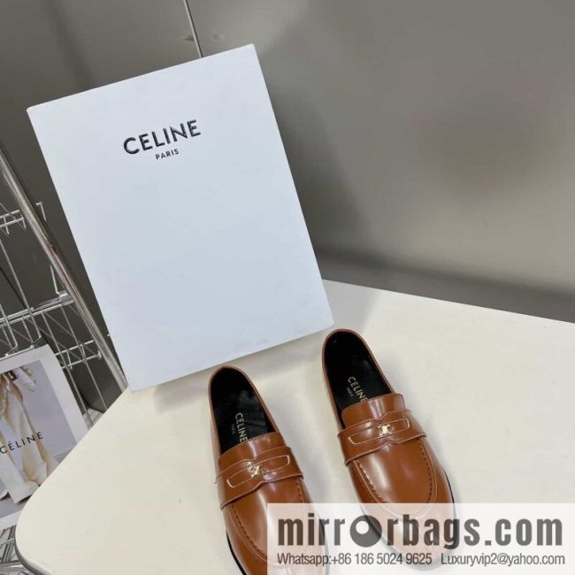 CELINEl Celine loafers Caesar door buckle series casual small leather shoes - Image 3