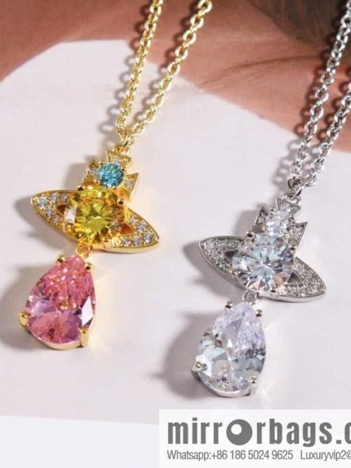 New ☑️ Vivienne Westwood Queen Mother Saturn Water Drop Diamond Necklace