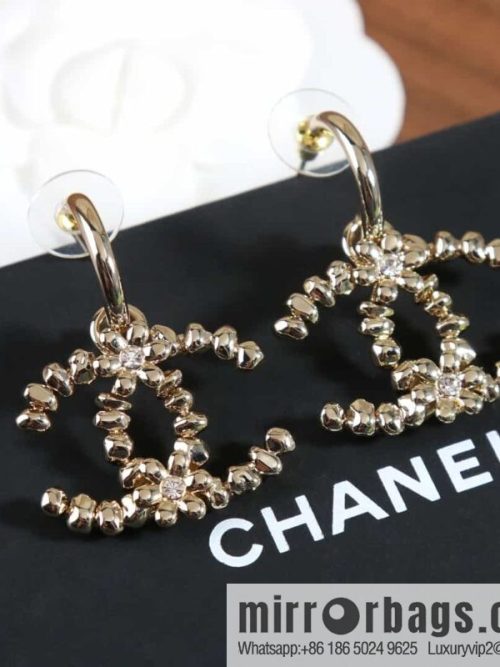 New ☑️ Chanel C2 double c gold bead stud earrings