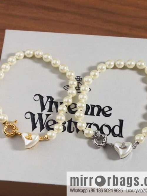 New ☑️ Vivienne Westwood Queen Mother peach heart love Saturn pearl bracelet