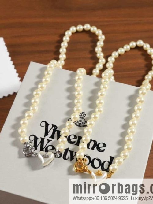 New ☑️ Vivienne Westwood Queen Mother peach heart love Saturn pearl necklace