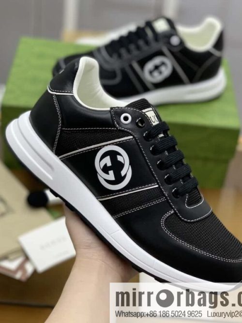 Gucci Gucci uses black leather and black mesh men\'s sports running shoes