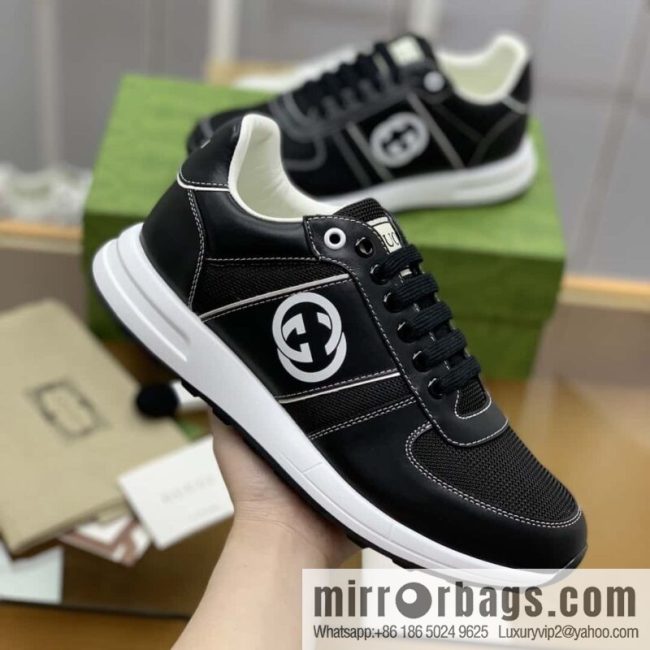 Gucci Gucci uses black leather and black mesh men\'s sports running shoes