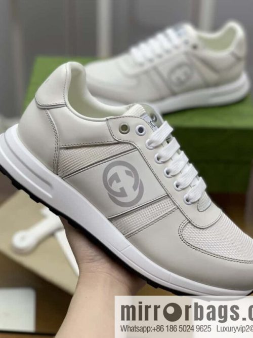 Gucci Gucci uses black and white leather and white mesh men\'s sports running shoes