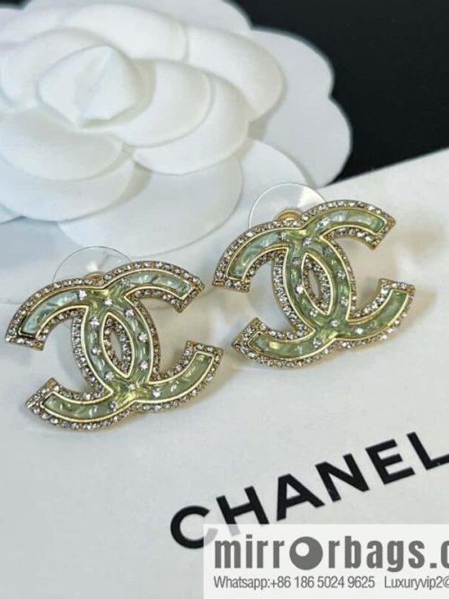 New ☑️ CHANEL Chanel c1 double c with drill green acrylic stud earrings