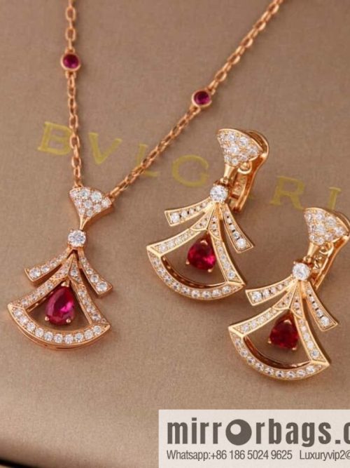 BVLGARI DIVAS\'DREAM Ruby fan necklace, stud earrings and earrings