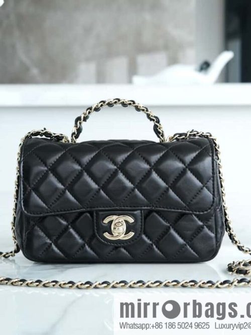 CHANEL 23A rhinestone handle cf small black AS4140