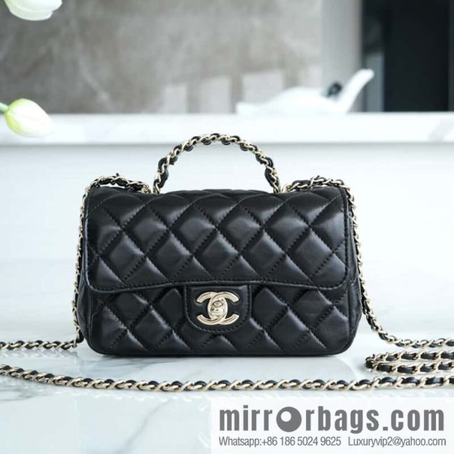 CHANEL 23A rhinestone handle cf small black AS4140