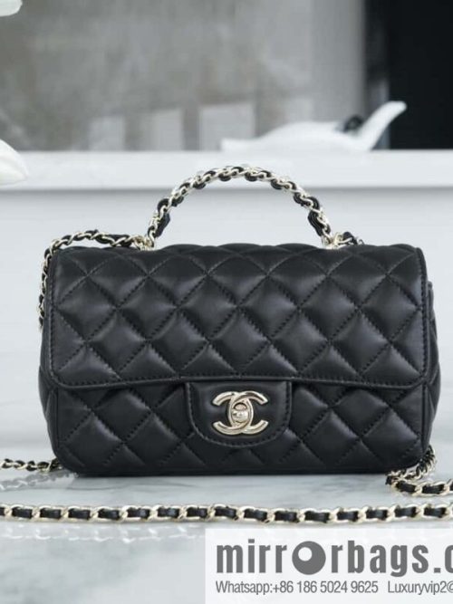 CHANEL 23A rhinestone handle cf medium black AS4141