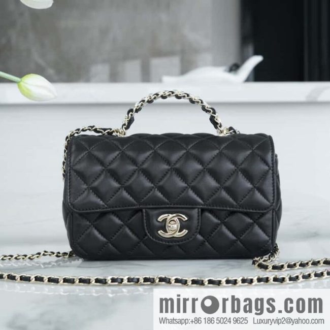 CHANEL 23A rhinestone handle cf medium black AS4141