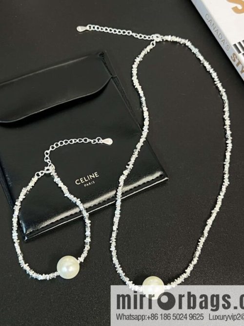 Celine new Internet celebrity explosion minimalist broken silver pearl bracelet, necklace