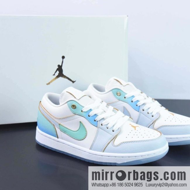 Nike Air Jordan 1 Low SE \"Emerald Rise\" AJ1 Jordan Generation Low Top Classic Vintage Culture Leisure Sports Basketball Shoes \"White Blue Sea Salt Ice Blue\" Item Number: FN8899-131