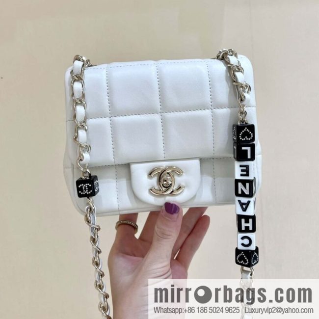 CHANEL 23C dice chain strap square fat man AS3744 white