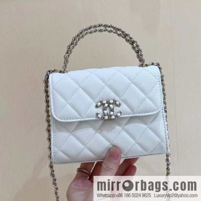 CHANEL 23P spring and summer trailer series Kelly leather handle bag AP3237 white