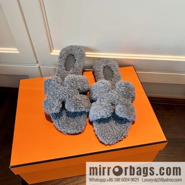 HERMES Hermès 2022 Teddy model Italy Europe imported lamb wool women\'s sandals