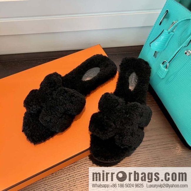 HERMES Hermès 2022 Teddy model Italy Europe imported lamb wool women\'s sandals
