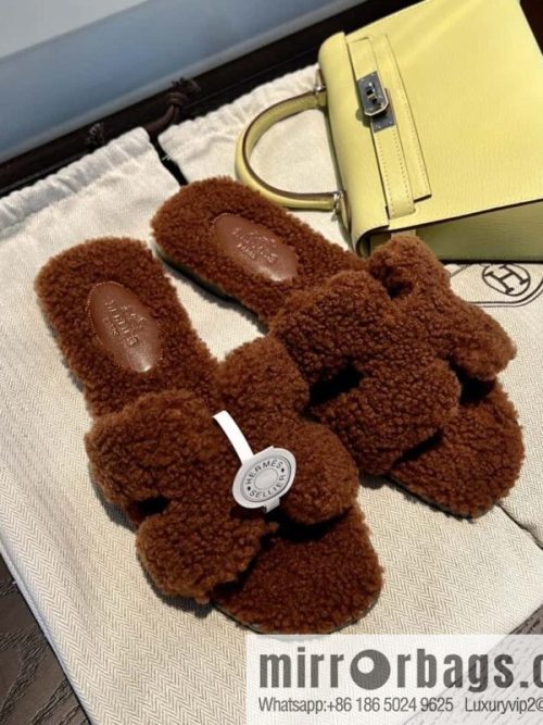 HERMES Hermès 2022 Teddy model Italy Europe imported lamb wool women\'s sandals
