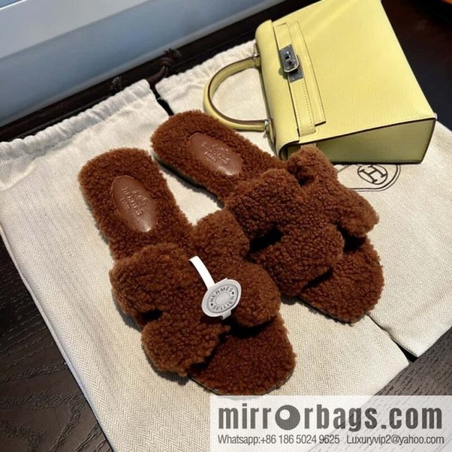 HERMES Hermès 2022 Teddy model Italy Europe imported lamb wool women\'s sandals