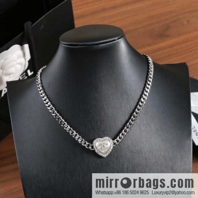 New ☑️ Chanel Double C Silver Peach Heart Love Necklace