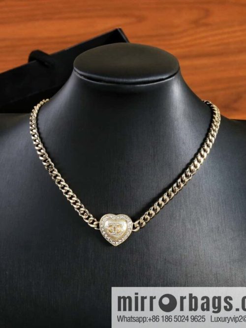 New ☑️ Chanel Double C Gold Peach Heart Love Necklace