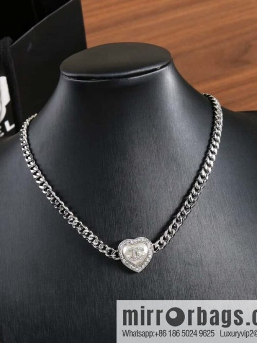New ☑️ Chanel Double C Silver Peach Heart Love Necklace