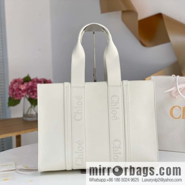 Chloe Woody Full Pitot Bag, White Large 45CM