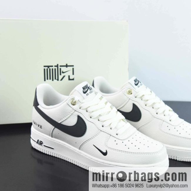 NK Air Force 1 \'07 Low \"NAI-KE/Beige/Black\" Air Force One Classic Low-Top Versatile Casual Sports Board Shoes \"NAIKE Off-White and Black Small Hook\" Item Number: NK0621-922