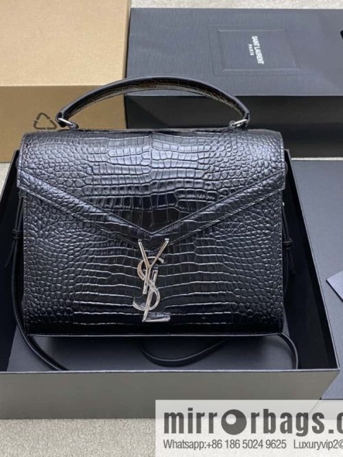 CASSANDRA series new original leather pressed crocodile pattern black crocodile/silver buckle Model: 578000