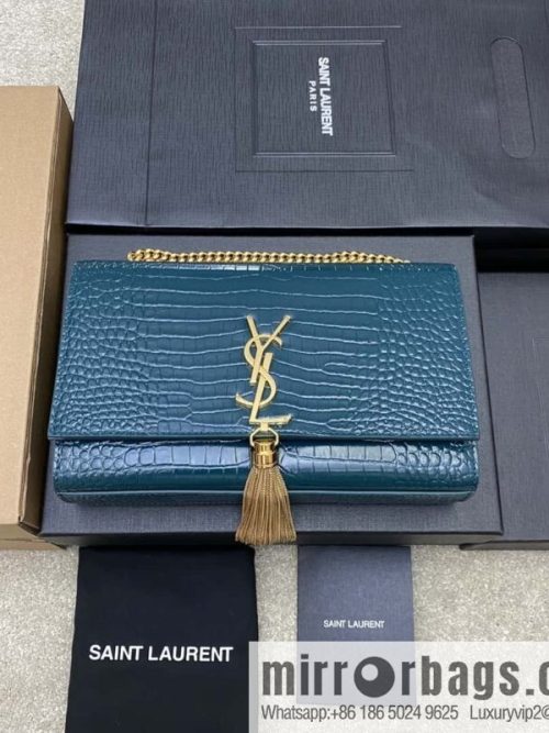 Y\'s most classic style Kate crocodile pattern chain strap crossbody bag small crocodile turquoise green/gold buckle Model: 377829