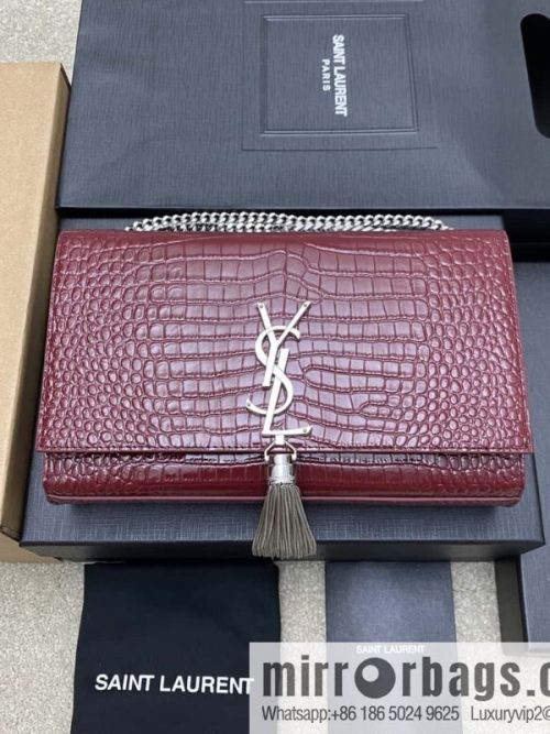 Y\'s most classic style Kate crocodile pattern chain strap crossbody bag jujube crocodile/silver buckle Model: 377829
