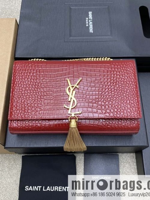 Y\'s most classic style Kate crocodile pattern chain strap crossbody bag big red crocodile/gold buckle Model: 377829