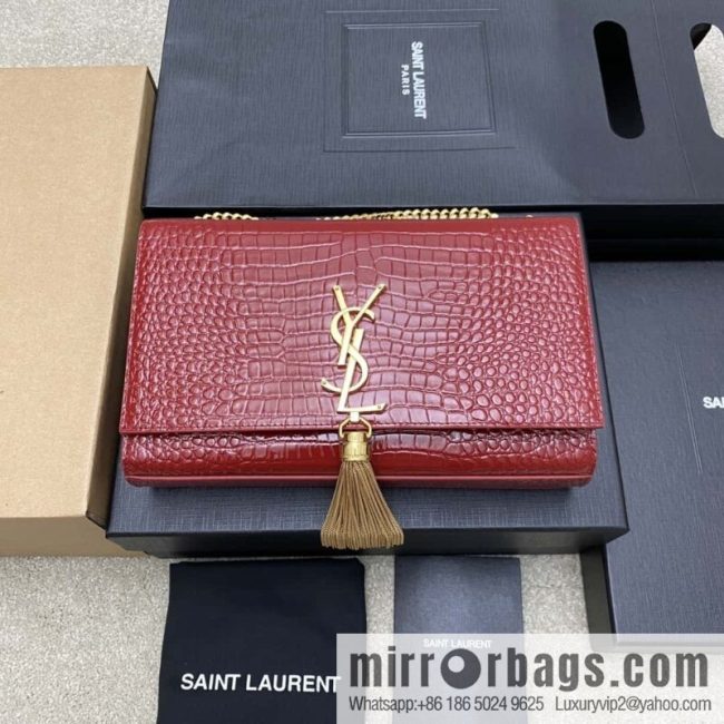 Y\'s most classic style Kate crocodile pattern chain strap crossbody bag big red crocodile/gold buckle Model: 377829