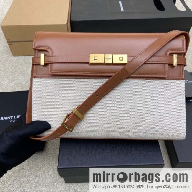 Manhattan latest bag type flip Manhattan baguette bag brown linen/gold model: 553742