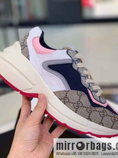 GUCCI Mix and Match Double G Letter Interwoven Pattern Fabric Rhyton sneakers