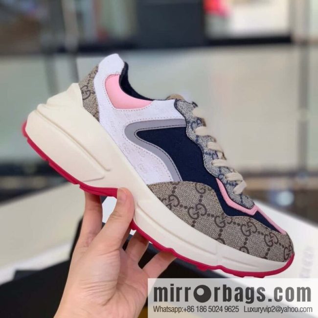 GUCCI Mix and Match Double G Letter Interwoven Pattern Fabric Rhyton sneakers