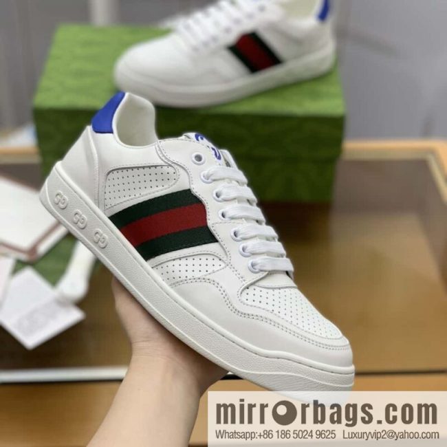 GUCCI side trim classic double G white leather men\'s casual shoes