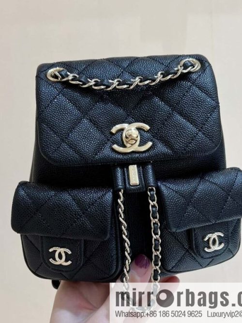 CHANEL 23P spring and summer trailer series, lychee leather duma double backpack AS3787 black