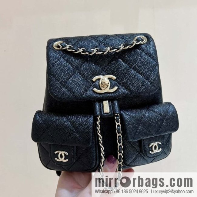 CHANEL 23P spring and summer trailer series, lychee leather duma double backpack AS3787 black