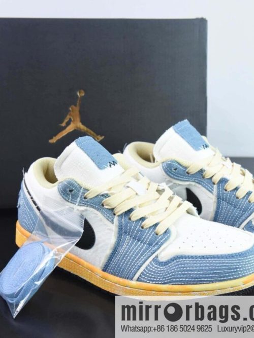 Air Jordan AJ1 Low wash denim embroidery sneakers item number: FN7670-493