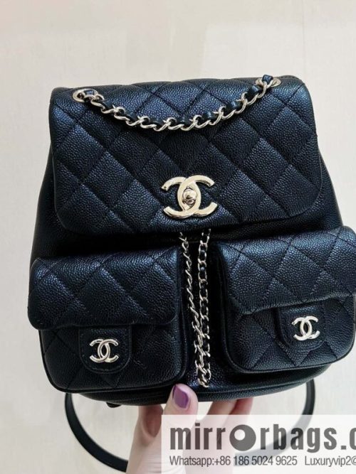CHANEL 23P spring and summer trailer series, lychee leather duma double backpack AS3860 black
