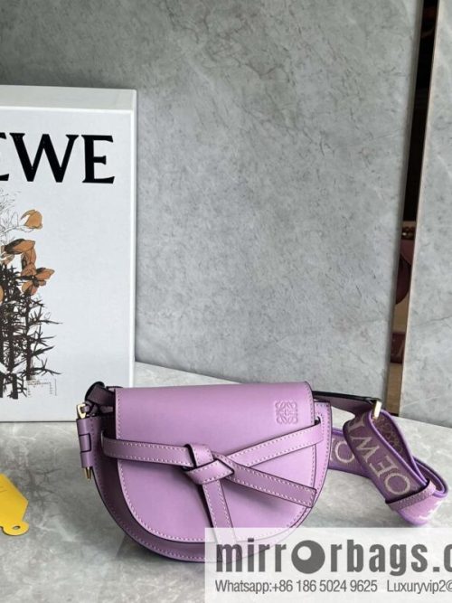 LOEWE letter wide shoulder strap saddle bag MiniGateDual handbag 0672 lavender purple