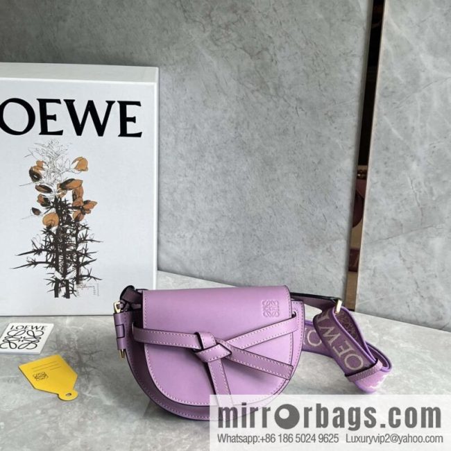 LOEWE letter wide shoulder strap saddle bag MiniGateDual handbag 0672 lavender purple
