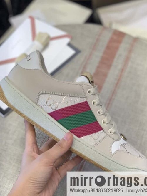 GUCCI GG gold and silver silk thread pink and green webbing, women\'s sneakers