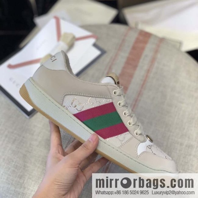 GUCCI GG gold and silver silk thread pink and green webbing, women\'s sneakers