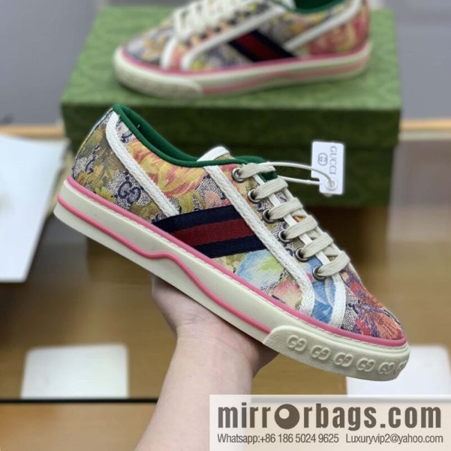 GUCCI double G floral canvas 1977 Unisex canvas shoes