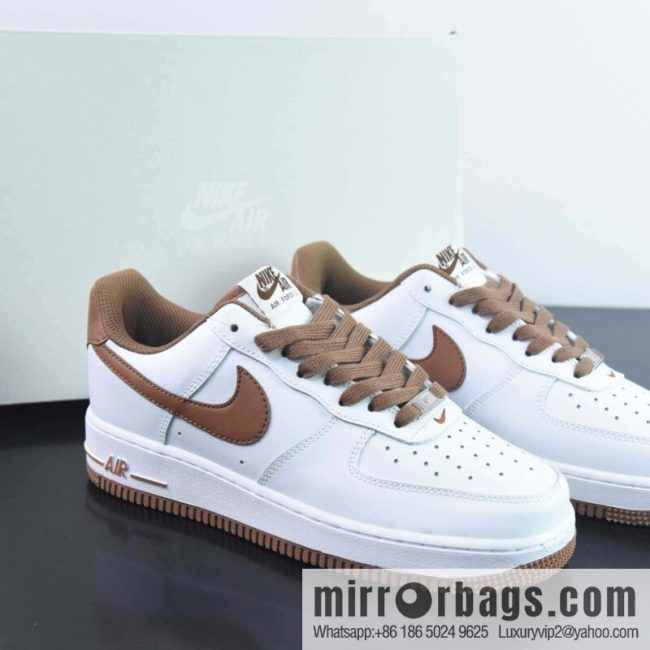 Nike Air Force 1 Low Air Force One Low Top Versatile Leisure Sports Board Shoes, White Brown, Item Number: DH7561-100