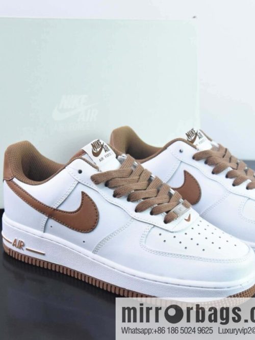 Nike Air Force 1 Low Air Force One Low Top Versatile Leisure Sports Board Shoes, White Brown, Item Number: DH7561-100