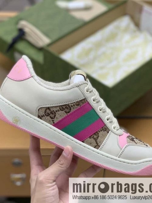 GUCCI GG canvas pink and green webbing, women\'s dirty shoes