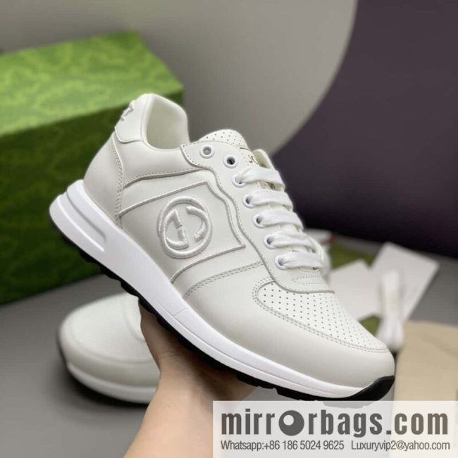 GUCCI white leather embroidery logo men\'s sports and leisure shoes